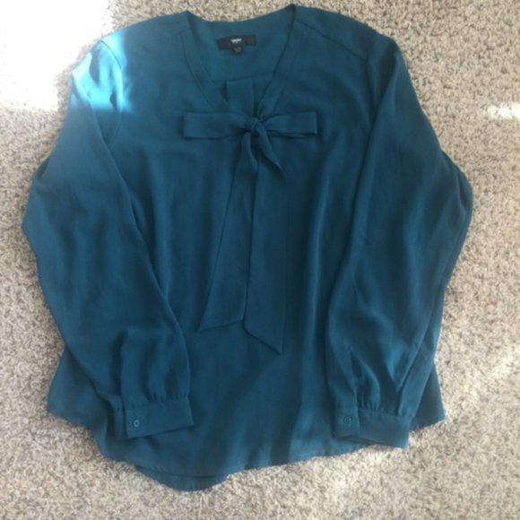 Mossimo Teal Blouse With Cute Tie - Picture 3 of 5